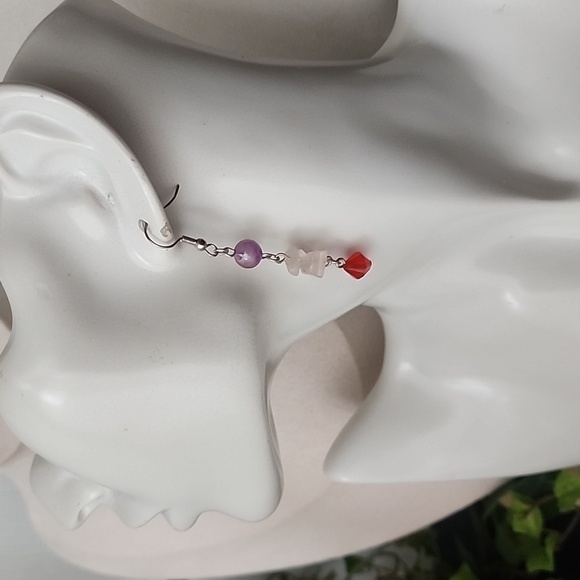 Silver Natural Stone Pink Quartz Glass Acrylic Bead Necklace Earrings Set - Picture 11 of 11